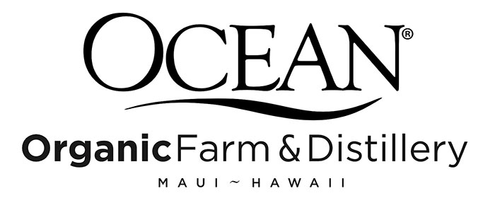 Logo: 'OCEAN' above 'Organic Farm u0026 Distillery Maui ~ Hawaii' in black text.
