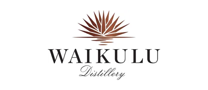 Logo with a brown sunburst graphic above the words 'Waikulu Distillery' in elegant font.