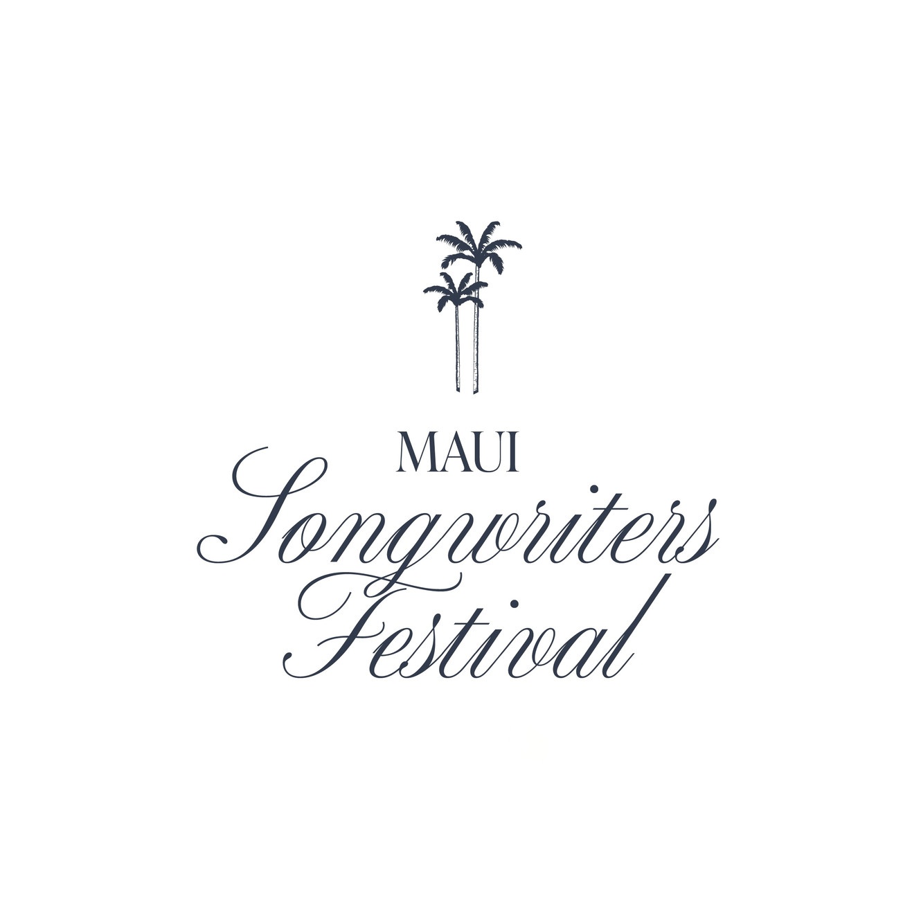Logo with palm trees above the text 'Maui Songwriters Festival' in elegant font.