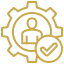 Gold icon of a person inside a gear with a checkmark.
