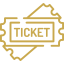 Golden ticket icon with jagged edges and 'TICKET' text in the center